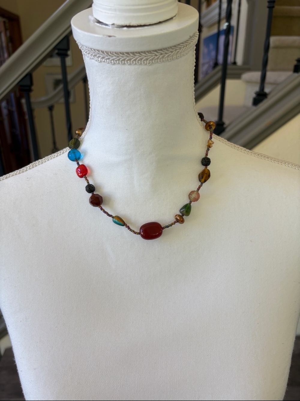 Lia Sophia Color Vibe Genuine Red Agate Multi-Color Resin Stones Necklace